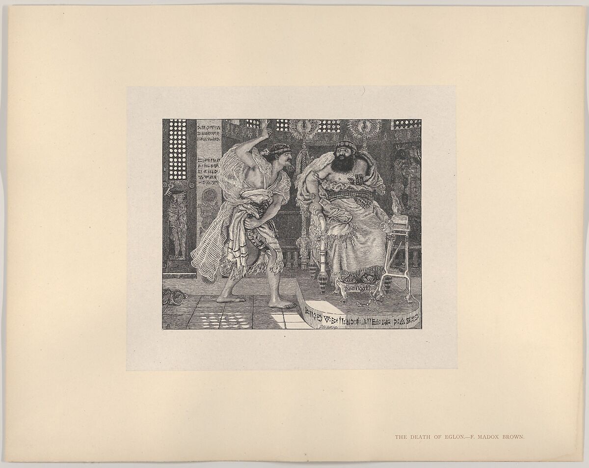 The Death of Eglon, from "Dalziels' Bible Gallery", After Ford Madox Brown (British (born France), Calais 1820–1893 London), Wood engraving on India paper, mounted on thin card
