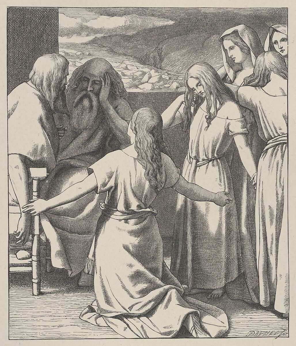 The Daughters of Zelophehad, from "Dalziels' Bible Gallery", After Frederick Richard Pickersgill (British, London 1820–1900 Yarmouth, Isle of Wight), Wood engraving on India paper, mounted on thin card 