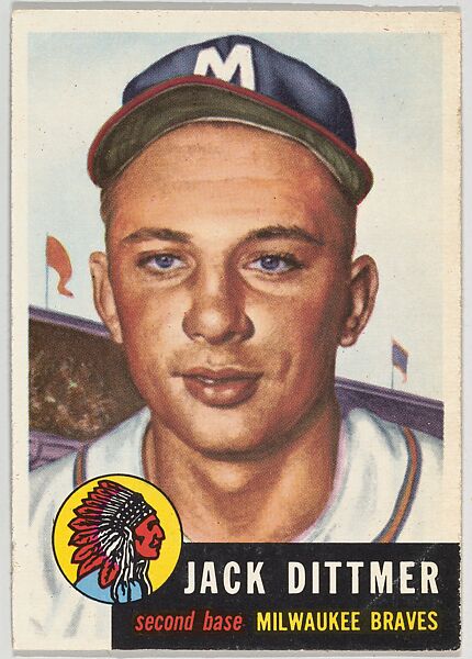 Card Number 212, Jack Dittmer, Second Base, Milwaukee Braves, from the series Topps Dugout Quiz (R414-7), issued by Topps Chewing Gum Company, Issued by Topps Chewing Gum Company (American, Brooklyn), Commercial color lithograph 