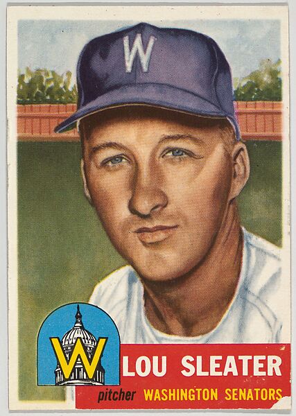 Card Number 224, Lou Sleater, Pitcher, Washington Senators, from the series Topps Dugout Quiz (R414-7), issued by Topps Chewing Gum Company, Issued by Topps Chewing Gum Company (American, Brooklyn), Commercial color lithograph 