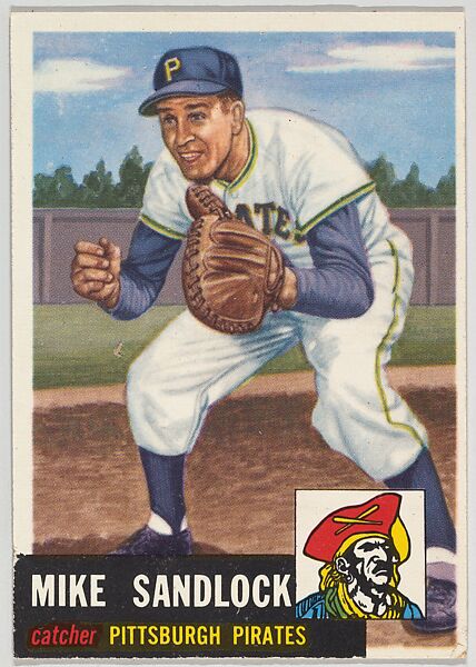 Card Number 247, Mike Sandlock, Catcher, Pittsburgh Pirates, from the series Topps Dugout Quiz (R414-7), issued by Topps Chewing Gum Company, Issued by Topps Chewing Gum Company (American, Brooklyn), Commercial color lithograph 