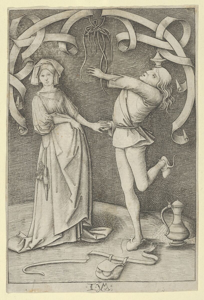 The Fool and the Lady, Israhel van Meckenem (German, Meckenem ca. 1440/45–1503 Bocholt), Engraving 