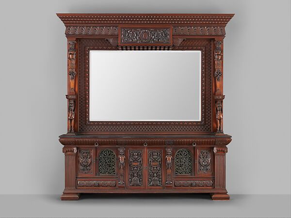 Cabinet from the entrance hall of Worsham-Rockefeller House, George A. Schastey &amp; Co. (American, New York, 1873–1897), Mahogany, brass, mirror glass, and marble, American 