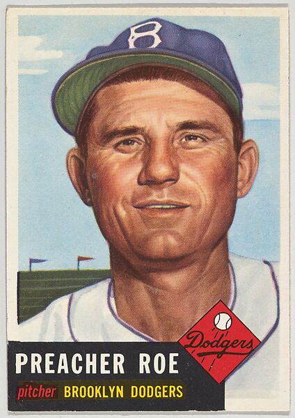 Card Number 254, Preacher Roe, Pitcher, Brooklyn Dodgers, from the series Topps Dugout Quiz (R414-7), issued by Topps Chewing Gum Company, Issued by Topps Chewing Gum Company (American, Brooklyn), Commercial color lithograph 