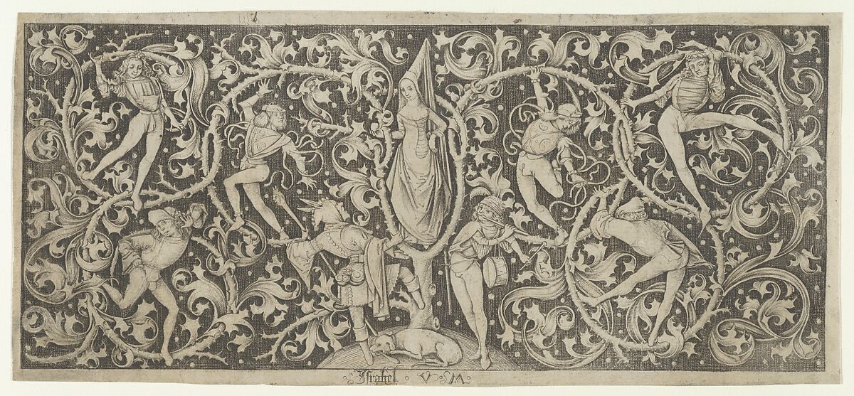 Ornamental Engraving with Morris Dancers, Israhel van Meckenem (German, Meckenem ca. 1440/45–1503 Bocholt), Engraving 