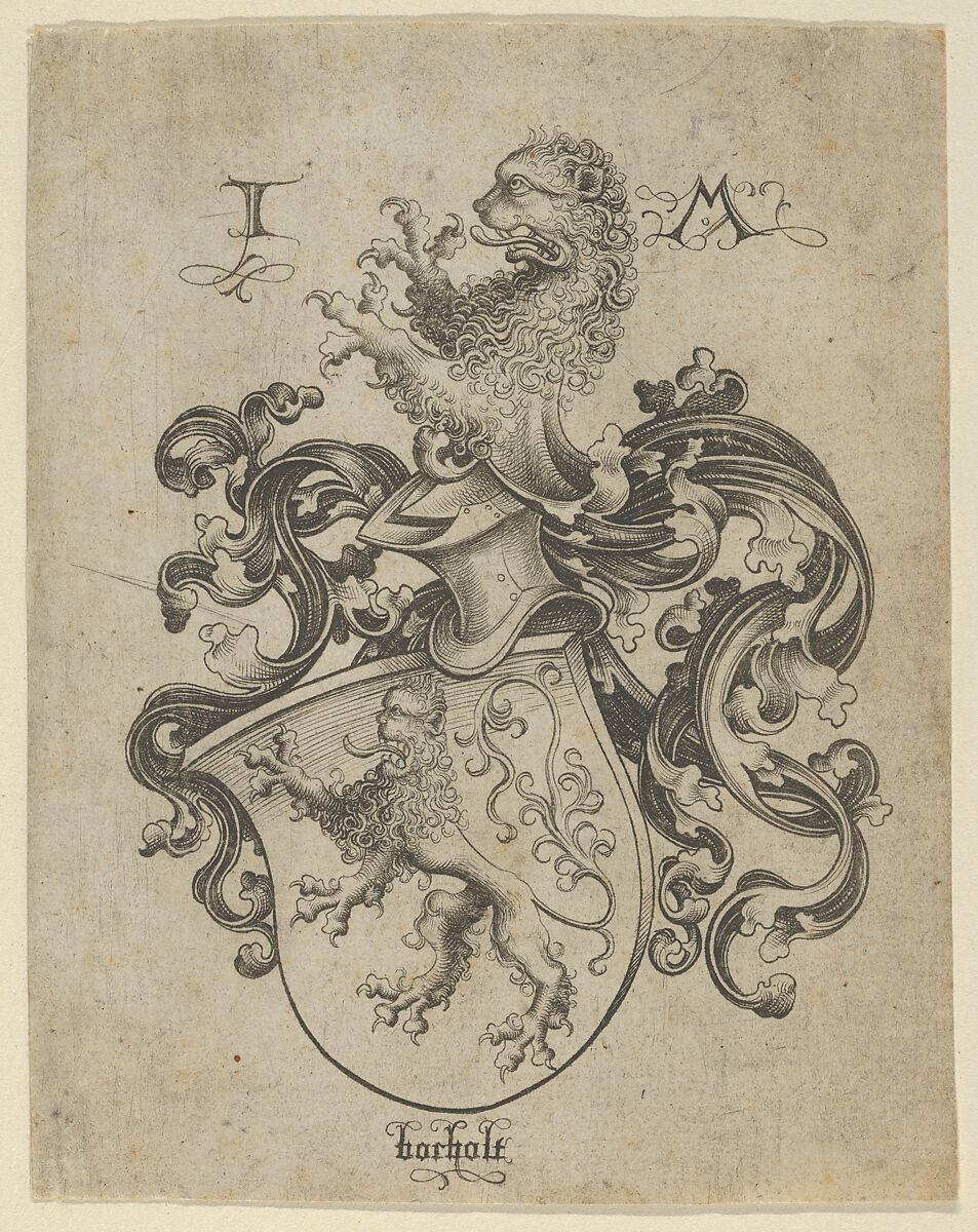 Coat of Arms with a Lion, Israhel van Meckenem (German, Meckenem ca. 1440/45–1503 Bocholt), Engraving 