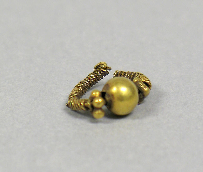 Pair of Ear Ornaments with Bead in Collar, Gold, Indonesia (Central Java)