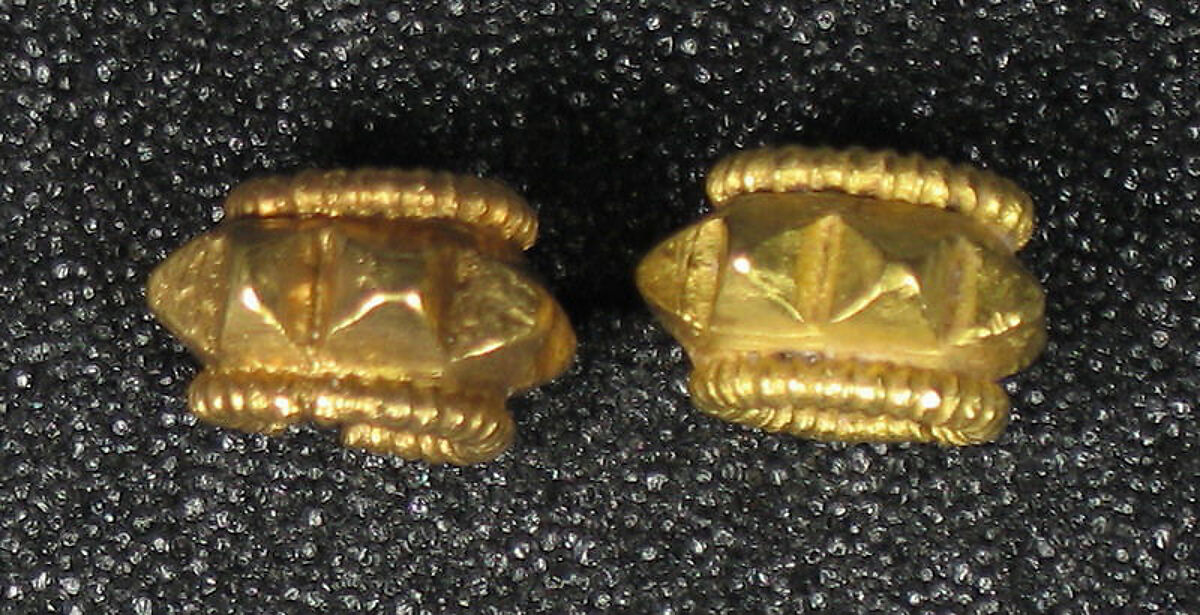 Pair of Ear Ornaments, Pyramid Type, Gold, Indonesia (Central Java) 
