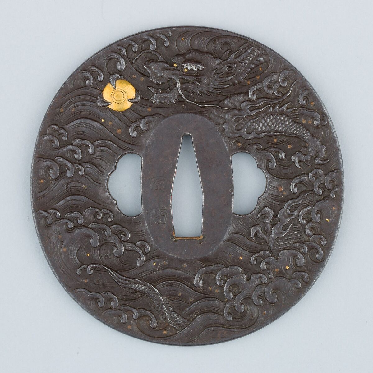 Sword Guard (Tsuba), Iron, gold, copper, Japanese 