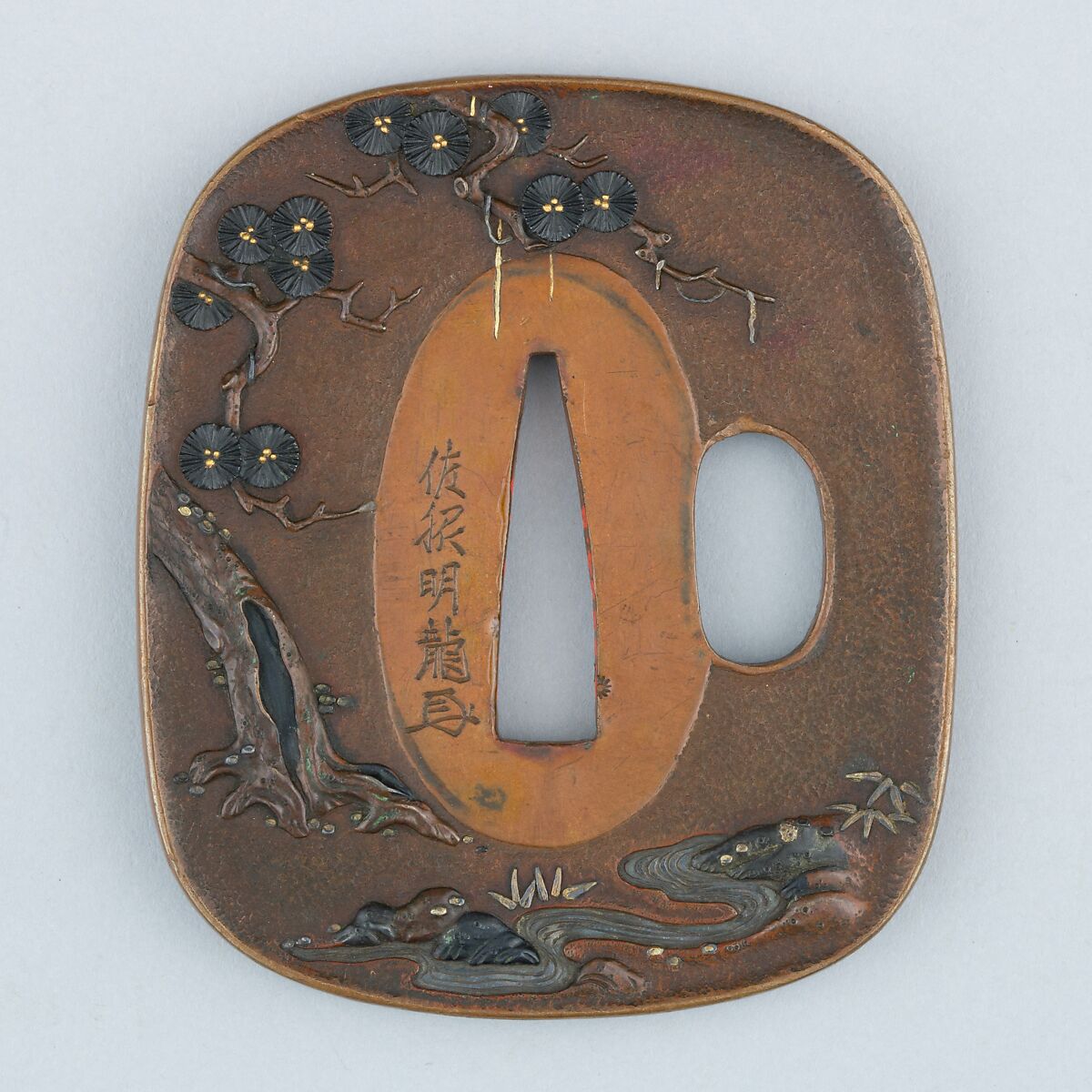 Sword Guard (Tsuba), Copper, copper-gold alloy (shakudō), gold, Japanese