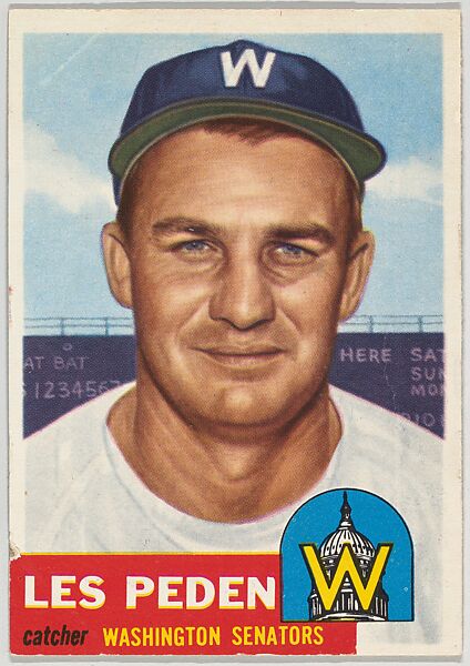 Card Number 256, Les Peden, Catcher, Washington Senators, from the series Topps Dugout Quiz (R414-7), issued by Topps Chewing Gum Company, Issued by Topps Chewing Gum Company (American, Brooklyn), Commercial color lithograph 