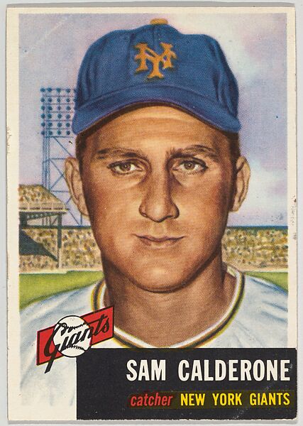 Card Number 260, Sam Calderone, Catcher, New York Giants, from the series Topps Dugout Quiz (R414-7), issued by Topps Chewing Gum Company, Issued by Topps Chewing Gum Company (American, Brooklyn), Commercial color lithograph 