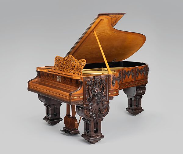 Model B grand piano from the William Clark House, Newark, New Jersey, Case by George A. Schastey &amp; Co. (American, New York, 1873–1897), Rosewood, satinwood, purpleheart, brass, and silver, American 