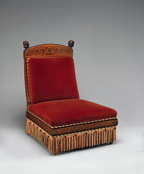 Chair from the William Clark House, Newark, New Jersey, George A. Schastey &amp; Co. (American, New York, 1873–1897), Satinwood, purpleheart, brass, and modern upholstery, American 