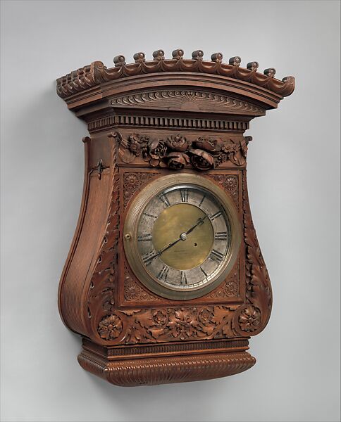 Wall clock, George A. Schastey &amp; Co. (American, New York, 1873–1897), Walnut, pine, glass, brass, and silver-plated brass, American 