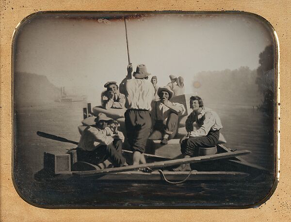 George Caleb Bingham's "Lighter Relieving a Steamboat Aground", Marcus Aurelius Root (American, 1808–1888), Daguerreotype, half-plate, American 