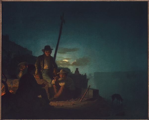 Watching the Cargo by Night, George Caleb Bingham (American, Augusta County, Virginia 1811–1879 Kansas City, Missouri), Oil on canvas, American 