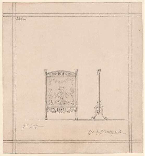 Design drawing for fire screen for the Hegeler House, La Salle, Illinois, George A. Schastey &amp; Co. (American, New York, 1873–1897), Graphite on wove paper, American 