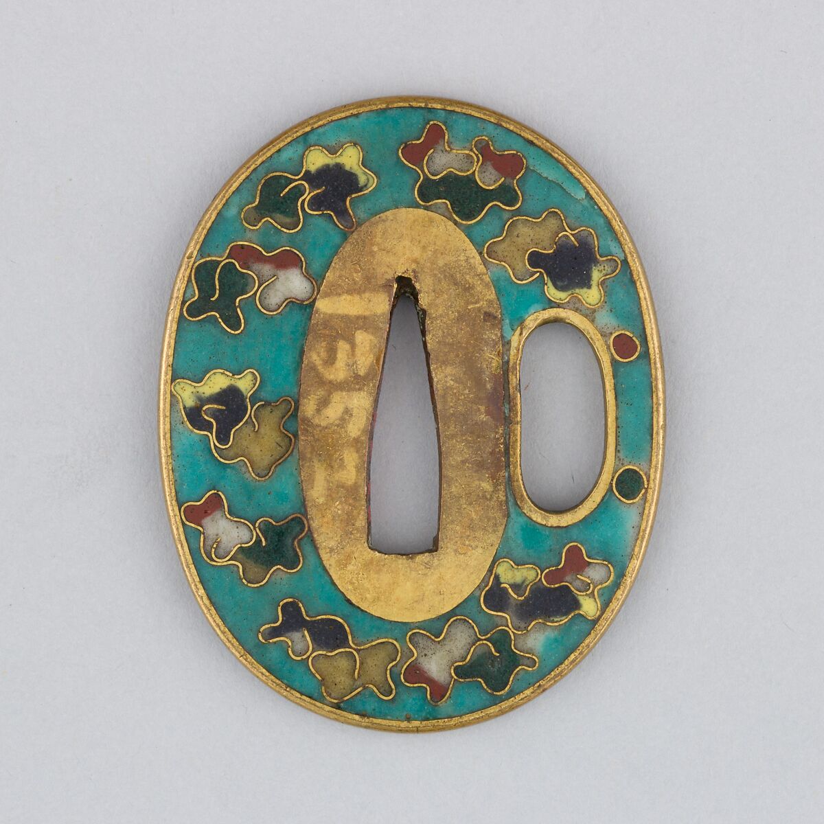 Sword Guard (Tsuba), Brass, enameled cloisonné (shippō), copper, Japanese
