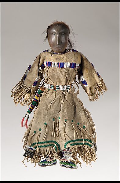 Doll, Slate, native-tanned leather, glass beads, horsehair, metal cones, pigment, brass, Northern Cheyenne 