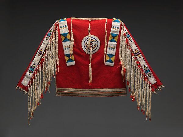 Man's Shirt, Wool cloth, glass beads, native-tanned leather, ermine skin, feathers, Blackfeet 