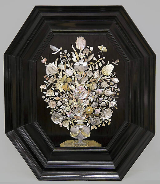 Floral Still Life, Dirck van Rijswijck (Cleves, Germany 1596–1679 Amsterdam), Ebony, mother-of-pearl, Dutch, Amsterdam 