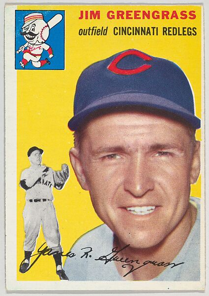 Card Number 22, Jim Greengrass, Outfield, Cincinnati Redlegs, from "1954 Topps Regular Issue" series (R414-8), issued by Topps Chewing Gum Company., Issued by Topps Chewing Gum Company (American, Brooklyn), Commercial color lithograph 