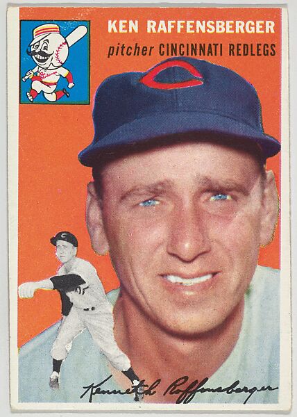 Card Number 46, Ken Raffensberger, Pitcher, Cincinnati Redlegs, from "1954 Topps Regular Issue" series (R414-8), issued by Topps Chewing Gum Company., Issued by Topps Chewing Gum Company (American, Brooklyn), Commercial color lithograph 