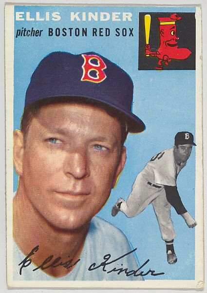 Issued by Topps Chewing Gum Company, Card Number 47, Ellis Kinder,  Pitcher, Boston Red Sox, from 1954 Topps Regular Issue series (R414-8),  issued by Topps Chewing Gum Company.