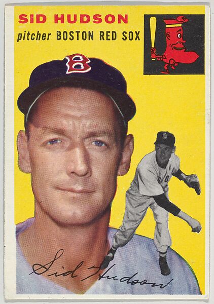 Card Number 93, Sid Hudson, Pitcher, Boston Red Sox, from "1954 Topps Regular Issue" series (R414-8), issued by Topps Chewing Gum Company., Issued by Topps Chewing Gum Company (American, Brooklyn), Commercial color lithograph 