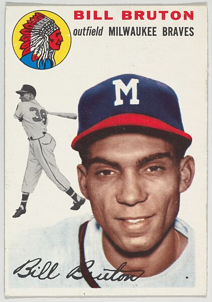 Card Number 109, Bill Bruton, Outfield, Milwaukee Braves, from "1954 Topps Regular Issue" series (R414-8), issued by Topps Chewing Gum Company., Issued by Topps Chewing Gum Company (American, Brooklyn), Commercial color lithograph 