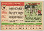 Card Number 9, Bob Miller, Pitcher, Detroit Tigers, from "1955 Topps Regular Issue" series (R414-9), issued by Topps Chewing Gum Company., Issued by Topps Chewing Gum Company (American, Brooklyn), Commercial color lithograph