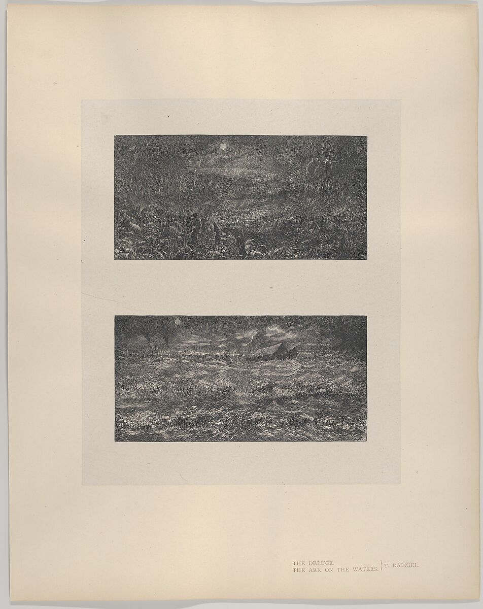 The Deluge–The Ark on the Waters, from "Dalziels' Bible Gallery", After Thomas Dalziel (British, Wooler, Northumberland 1823–1906 Herne Bay, Kent), Wood engraving on India paper, mounted on thin card