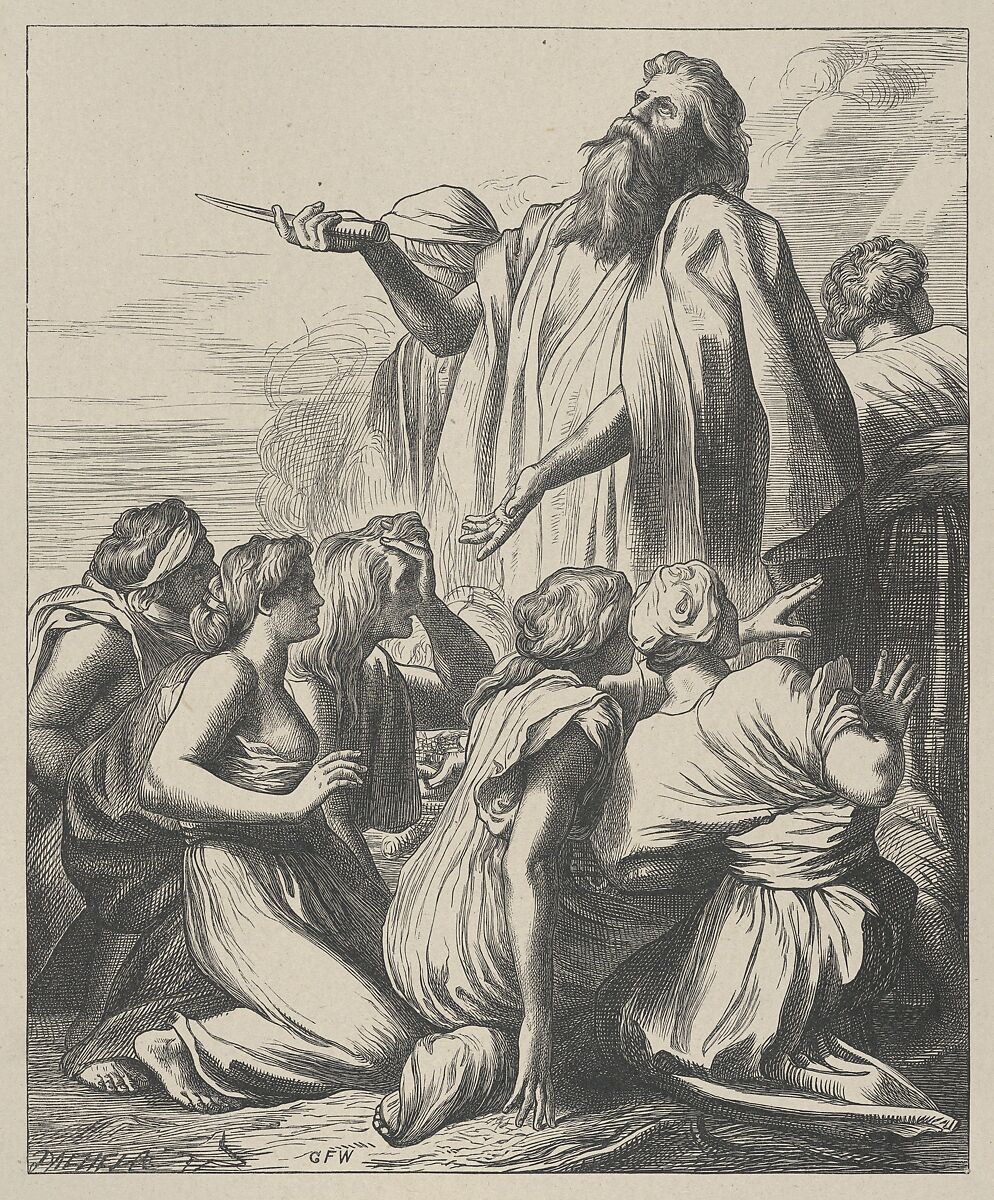 Noah's Sacrifice, from "Dalziels' Bible Gallery", After George Frederic Watts (British, London 1817–1904 London), Wood engraving on India paper, mounted on thin card 