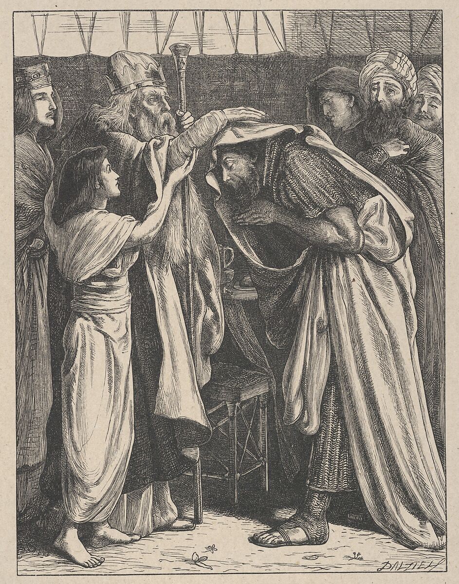 Melchizedek Blesses Abram, from "Dalziels' Bible Gallery", After Simeon Solomon (British, London 1840–1905 London), Wood engraving on India paper, mounted on thin card 
