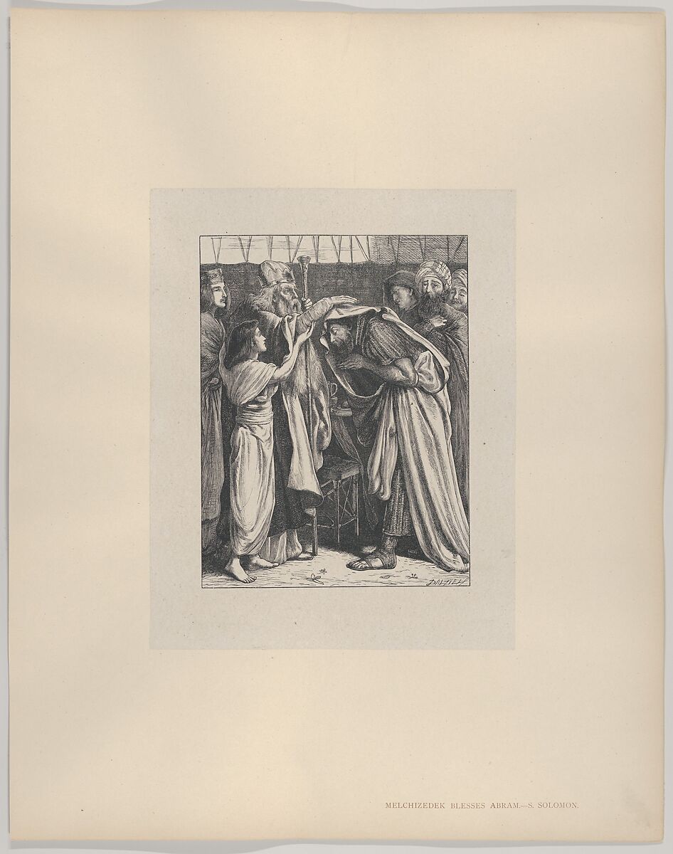 Melchizedek Blesses Abram, from "Dalziels' Bible Gallery", After Simeon Solomon (British, London 1840–1905 London), Wood engraving on India paper, mounted on thin card