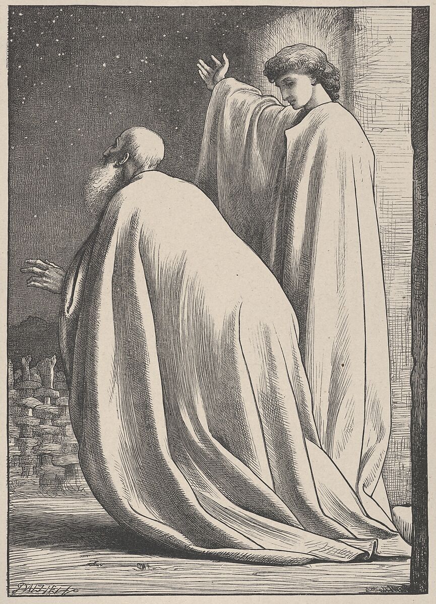 Abram and the Angel, from "Dalziels' Bible Gallery", After Frederic, Lord Leighton (British, Scarborough 1830–1896 London), Wood engraving on India paper, mounted on thin card 