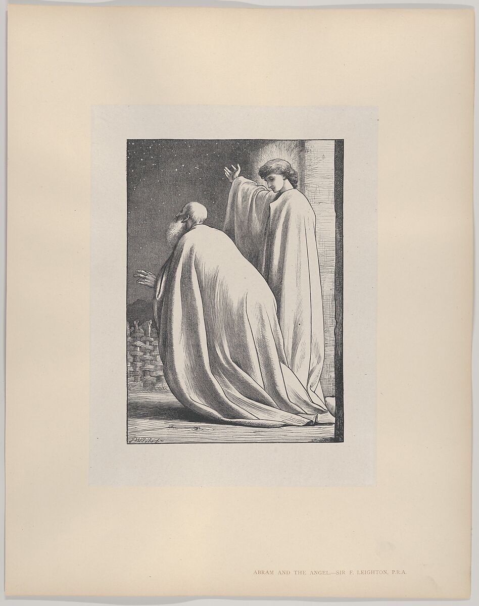 Abram and the Angel, from "Dalziels' Bible Gallery", After Frederic, Lord Leighton (British, Scarborough 1830–1896 London), Wood engraving on India paper, mounted on thin card
