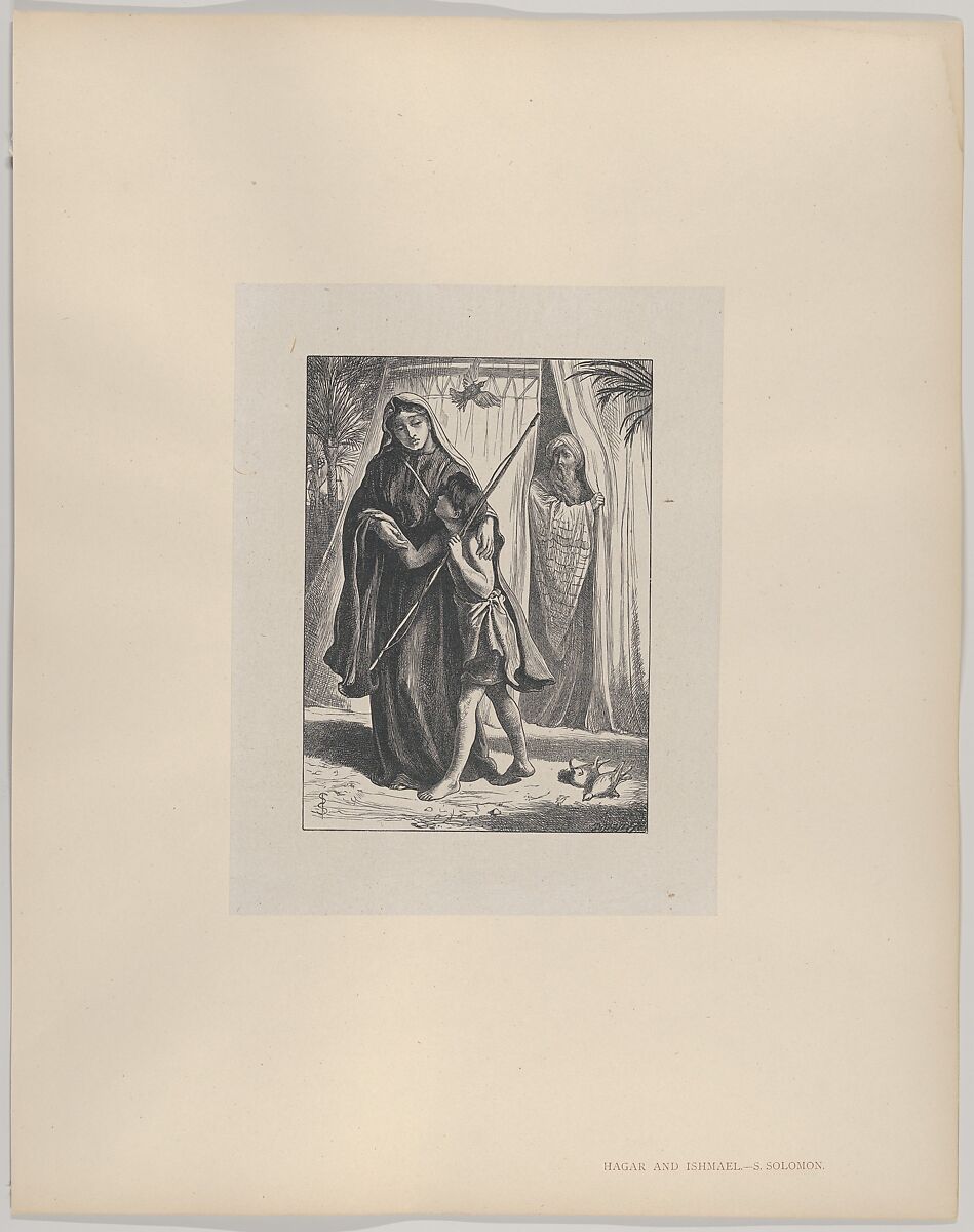 Hagar and Ishmael, from "Dalziels' Bible Gallery", After Simeon Solomon (British, London 1840–1905 London), Wood engraving on India paper, mounted on thin card