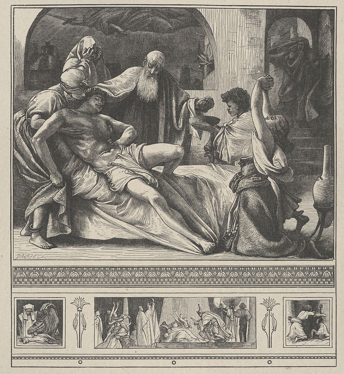 Death of the Firstborn, from "Dalziels' Bible Gallery", After Frederic, Lord Leighton (British, Scarborough 1830–1896 London), Wood engraving on India paper, mounted on thin card 