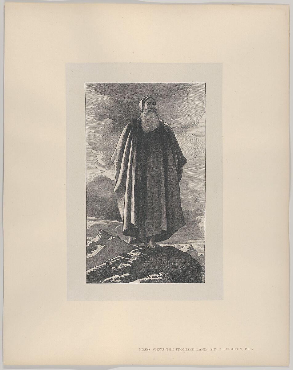 Moses Views the Promised Land, from "Dalziels' Bible Gallery", After Frederic, Lord Leighton (British, Scarborough 1830–1896 London), Wood engraving on India paper, mounted on thin card