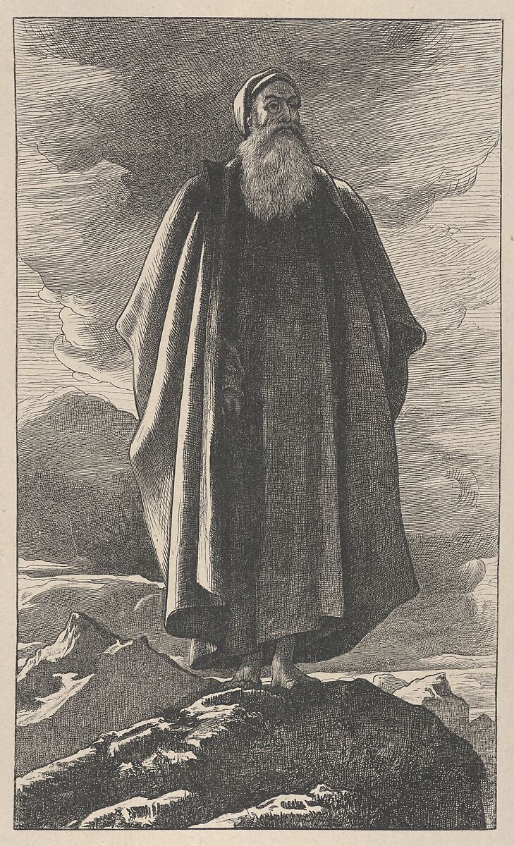 Moses Views the Promised Land, from "Dalziels' Bible Gallery", After Frederic, Lord Leighton (British, Scarborough 1830–1896 London), Wood engraving on India paper, mounted on thin card 