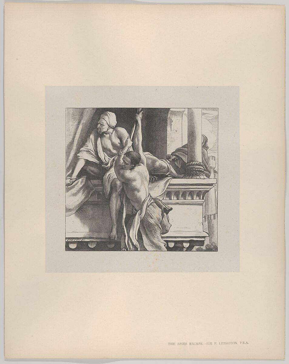 The Spies Escape, from "Dalziels' Bible Gallery", After Frederic, Lord Leighton (British, Scarborough 1830–1896 London), Wood engraving on India paper, mounted on thin card