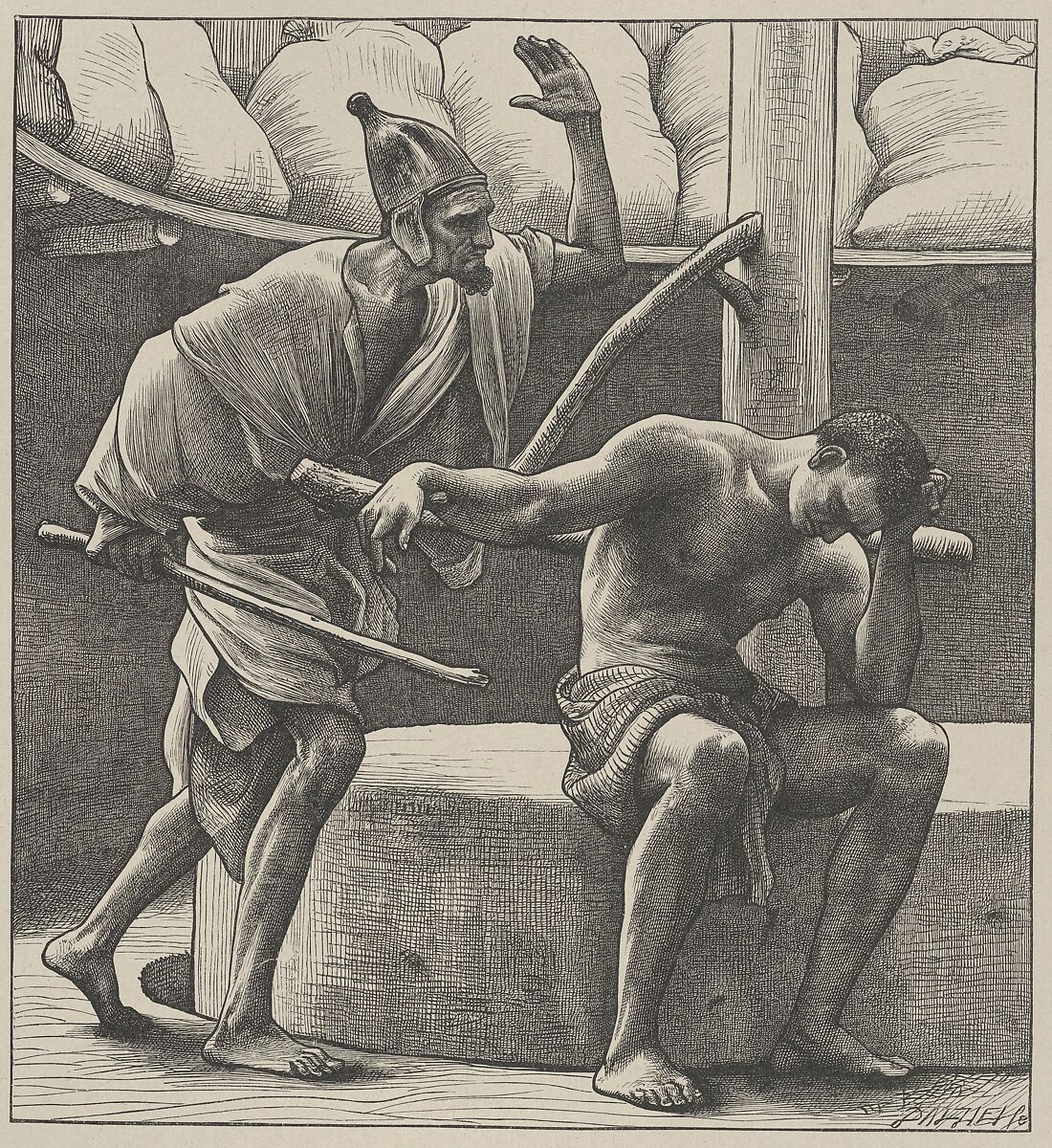 Samson at the Mill, from "Dalziels' Bible Gallery", After Frederic, Lord Leighton (British, Scarborough 1830–1896 London), Wood engraving on India paper, mounted on thin card 