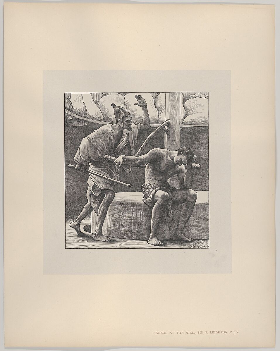 Samson at the Mill, from "Dalziels' Bible Gallery", After Frederic, Lord Leighton (British, Scarborough 1830–1896 London), Wood engraving on India paper, mounted on thin card