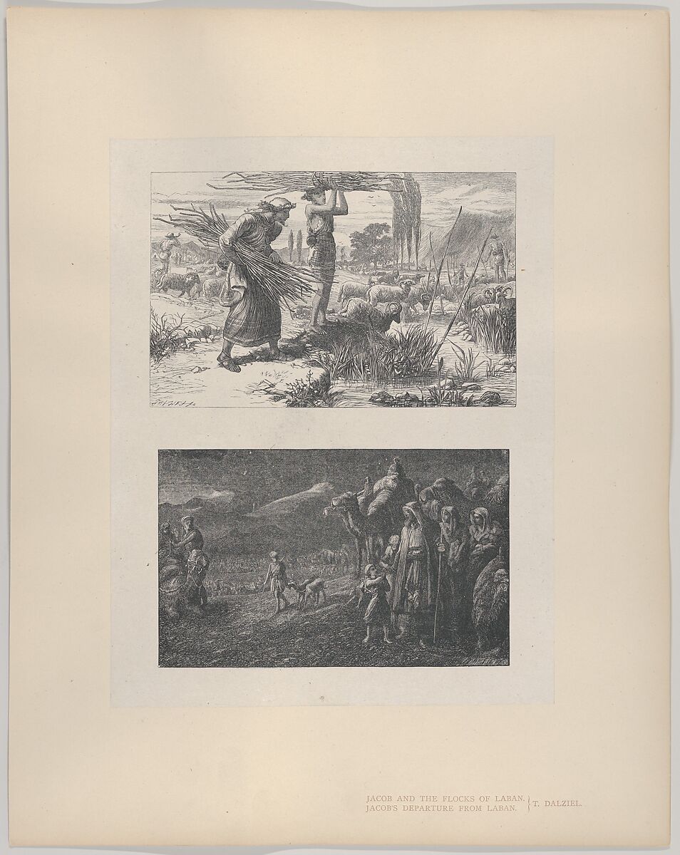 Jacob and the Flocks of Laban–Jacob's Departure from Laban, from "Dalziels' Bible Gallery", After Thomas Dalziel (British, Wooler, Northumberland 1823–1906 Herne Bay, Kent), Wood engraving on India paper, mounted on thin card