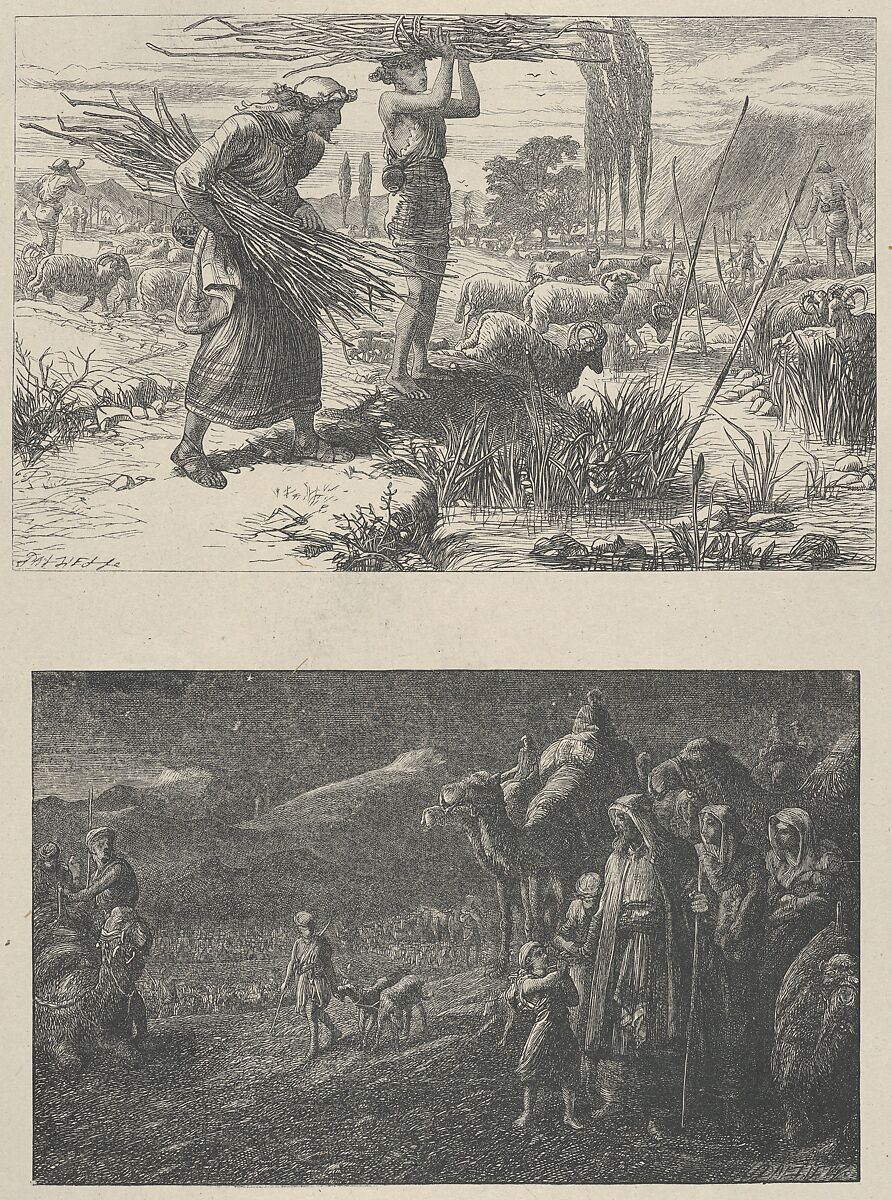 Jacob and the Flocks of Laban–Jacob's Departure from Laban, from "Dalziels' Bible Gallery", After Thomas Dalziel (British, Wooler, Northumberland 1823–1906 Herne Bay, Kent), Wood engraving on India paper, mounted on thin card 