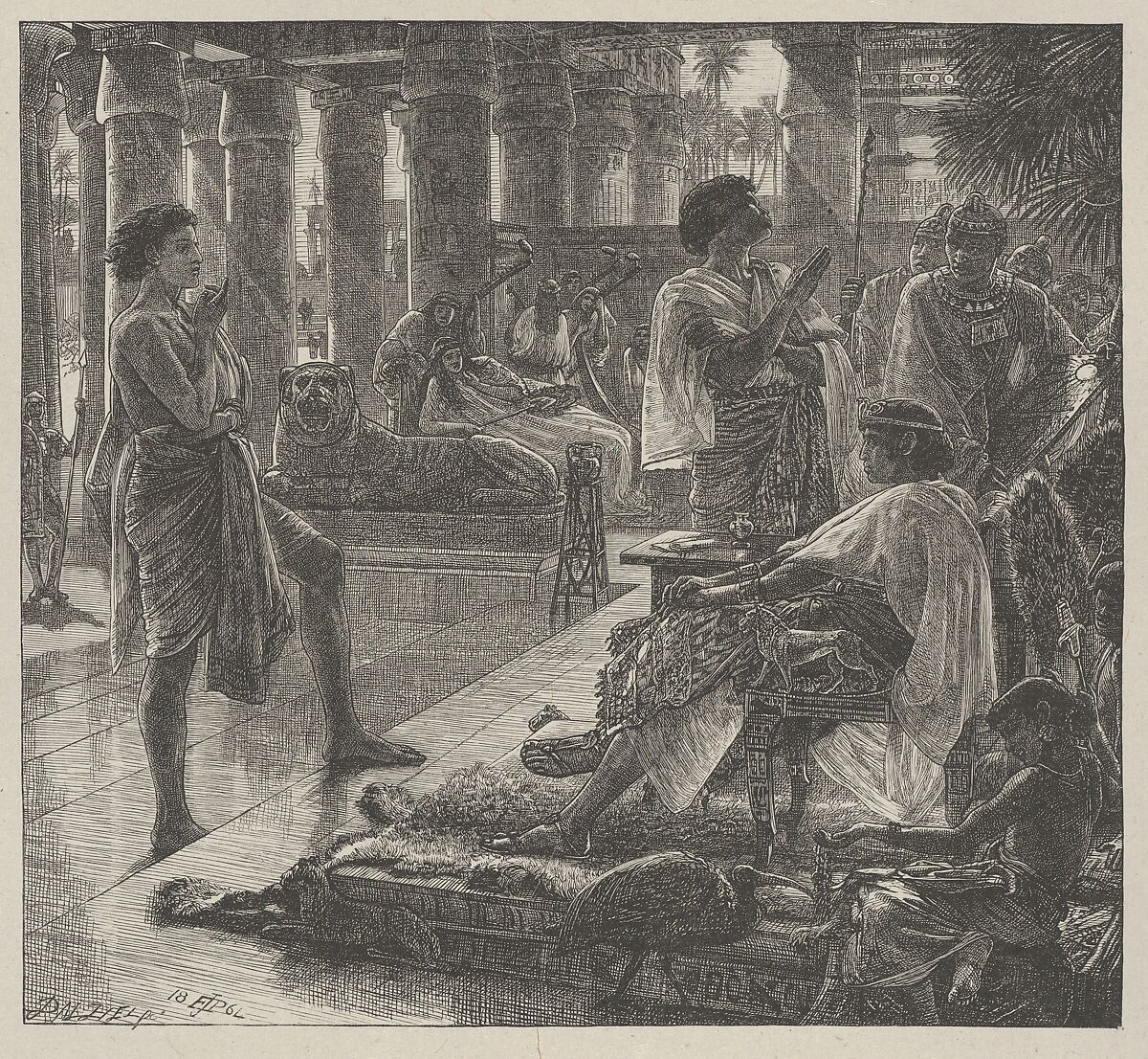 Joseph Before Pharoah, from "Dalziels' Bible Gallery", After Sir Edward John Poynter (British (born France), Paris 1836–1919 London), Wood engraving on India paper, mounted on thin card 