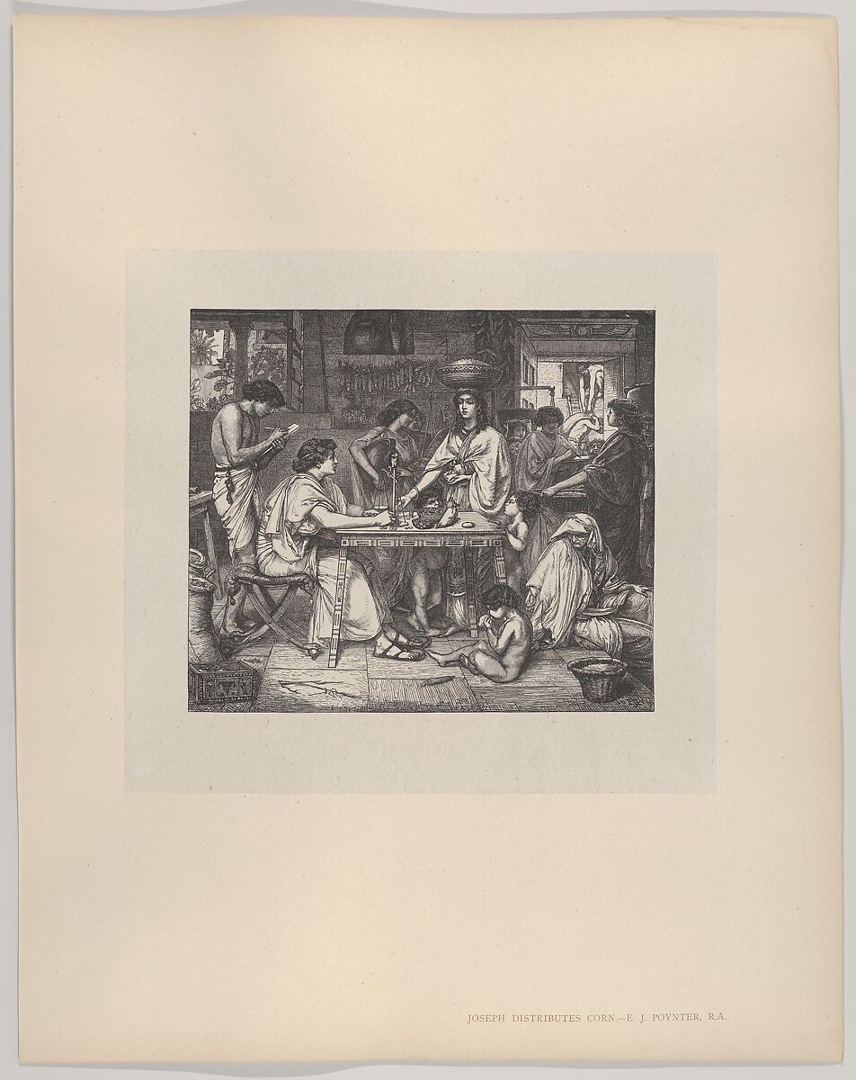 Joseph Distributes Corn, from "Dalziels' Bible Gallery", After Sir Edward John Poynter (British (born France), Paris 1836–1919 London), Wood engraving on India paper, mounted on thin card