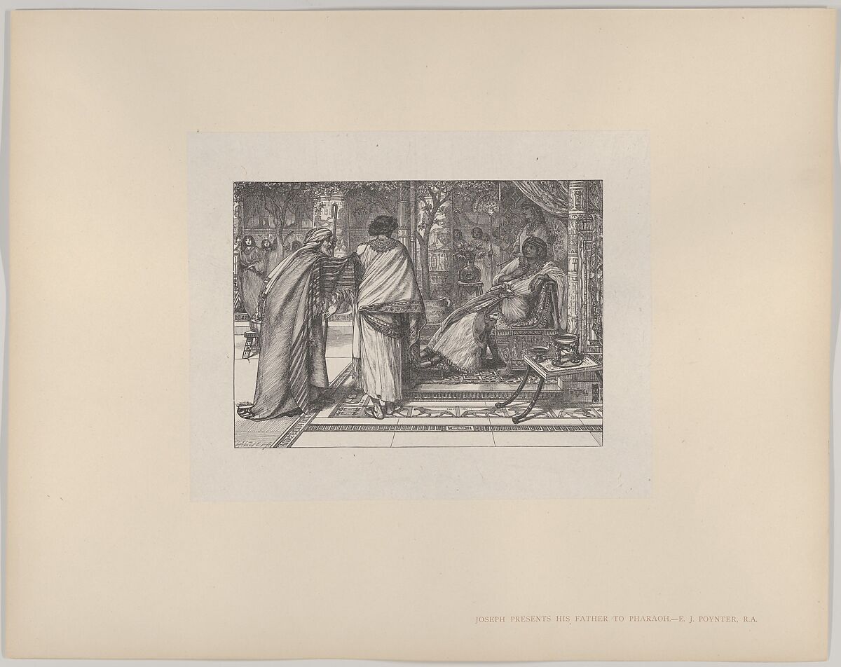 Joseph Presents His Father to Pharoah, from "Dalziels' Bible Gallery", After Sir Edward John Poynter (British (born France), Paris 1836–1919 London), Wood engraving on India paper, mounted on thin card